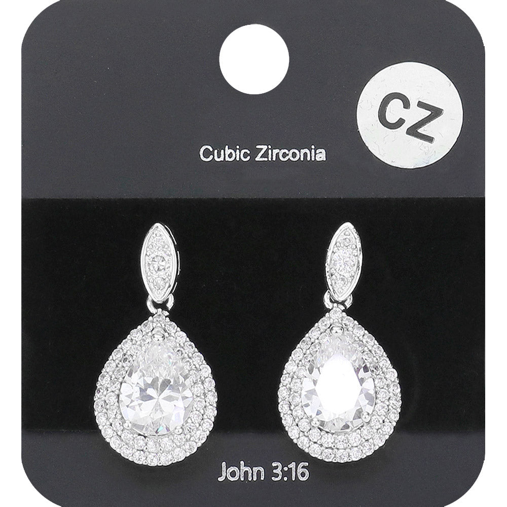 CZ Teardrop Dangle Evening Earrings