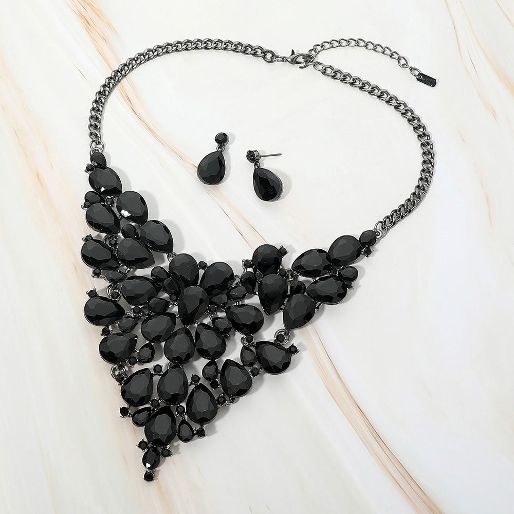 Bold Teardrop Cluster Embellished Evening Necklace
