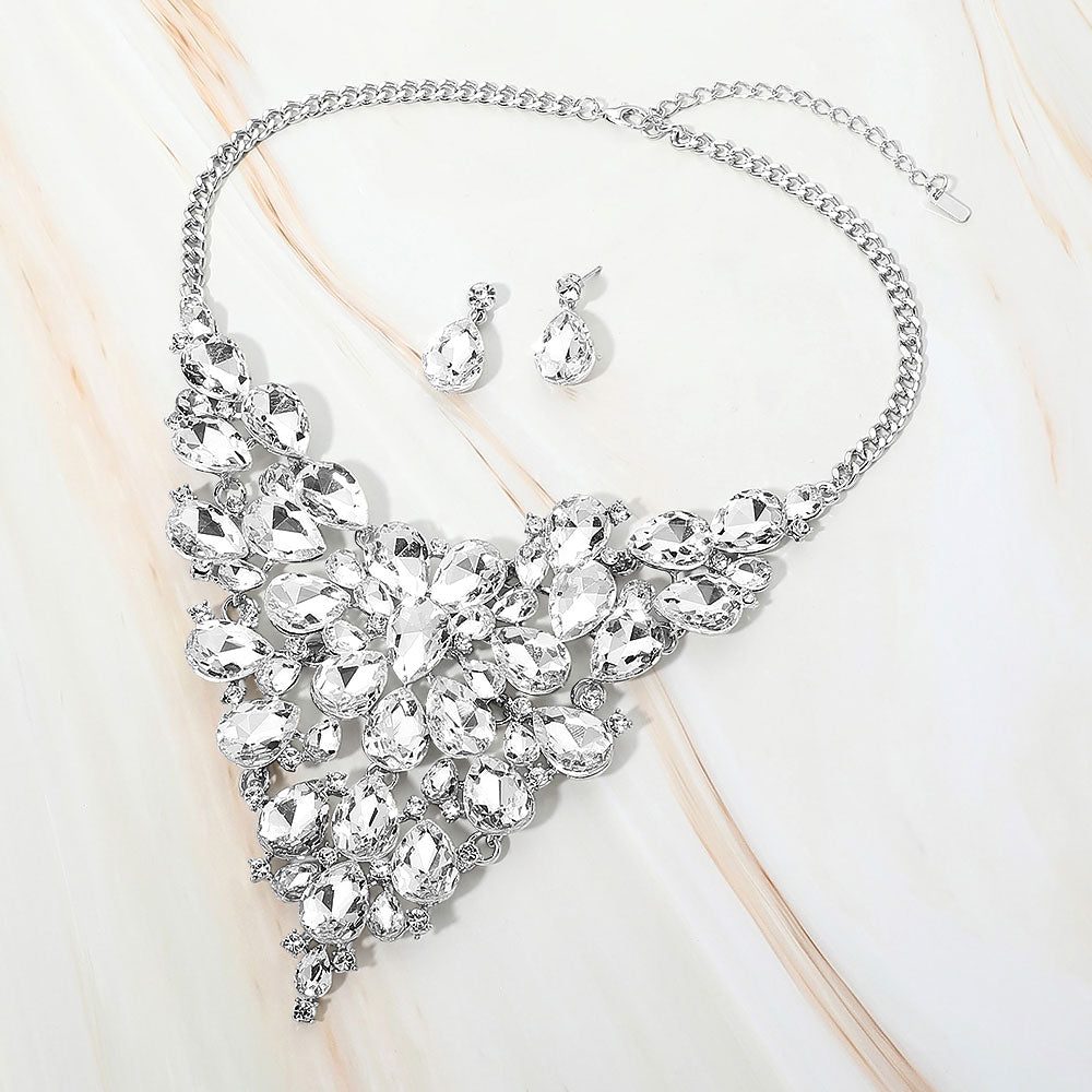 Bold Teardrop Cluster Embellished Evening Necklace