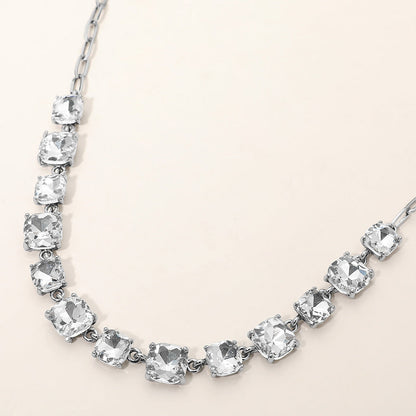 Women's Cushion Square Stone Link Evening Necklace