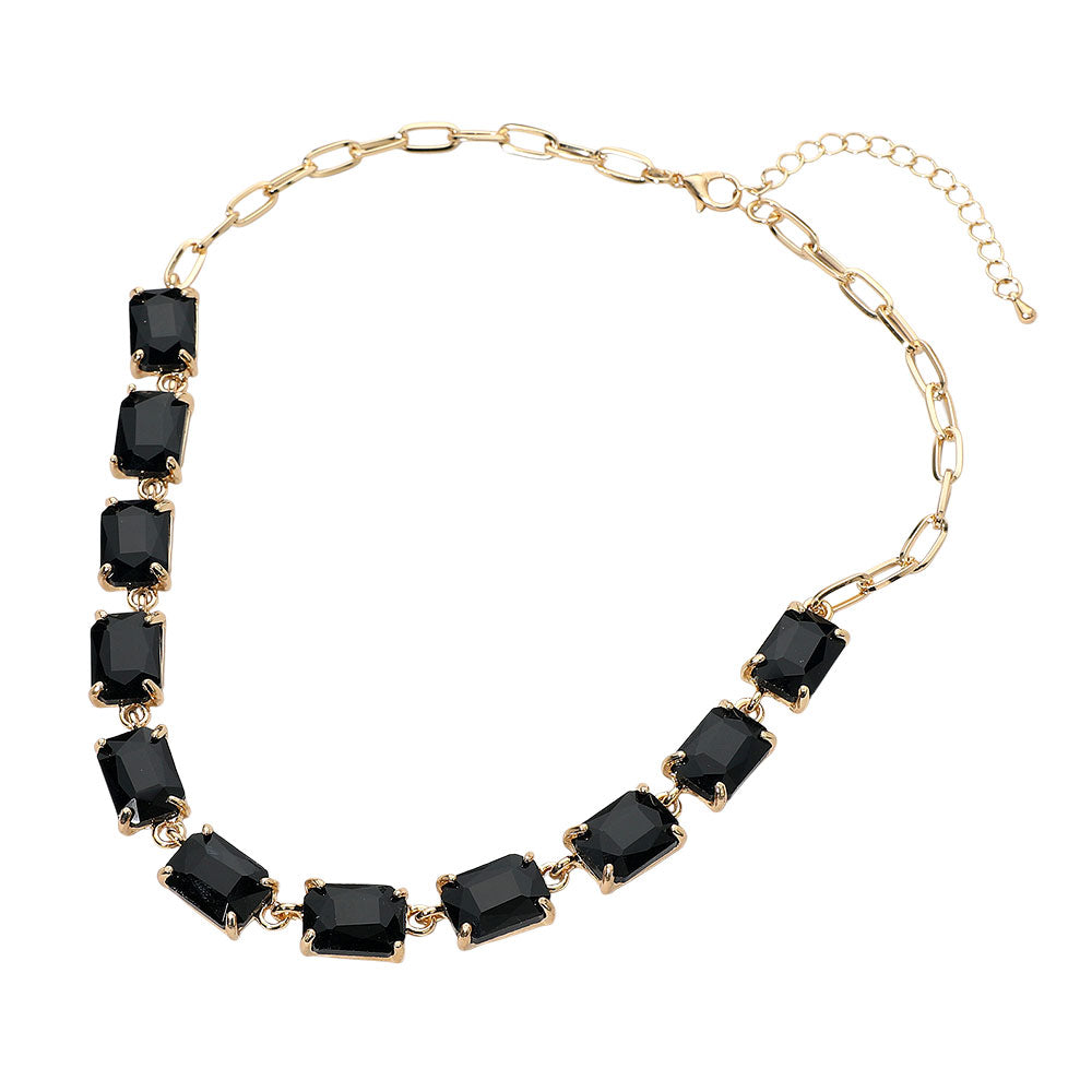 Cushion Rectangular Stone Cluster Link Evening Necklace