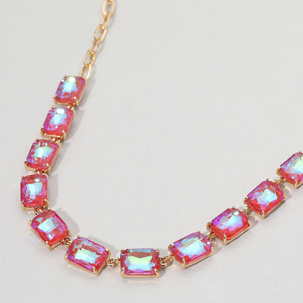 Cushion Rectangular Stone Cluster Link Evening Necklace