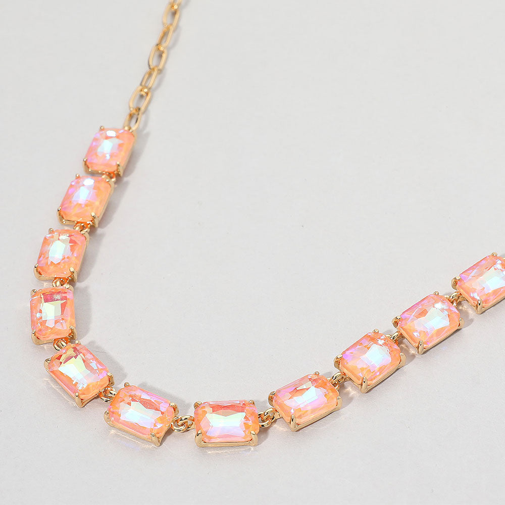 Cushion Rectangular Stone Cluster Link Evening Necklace