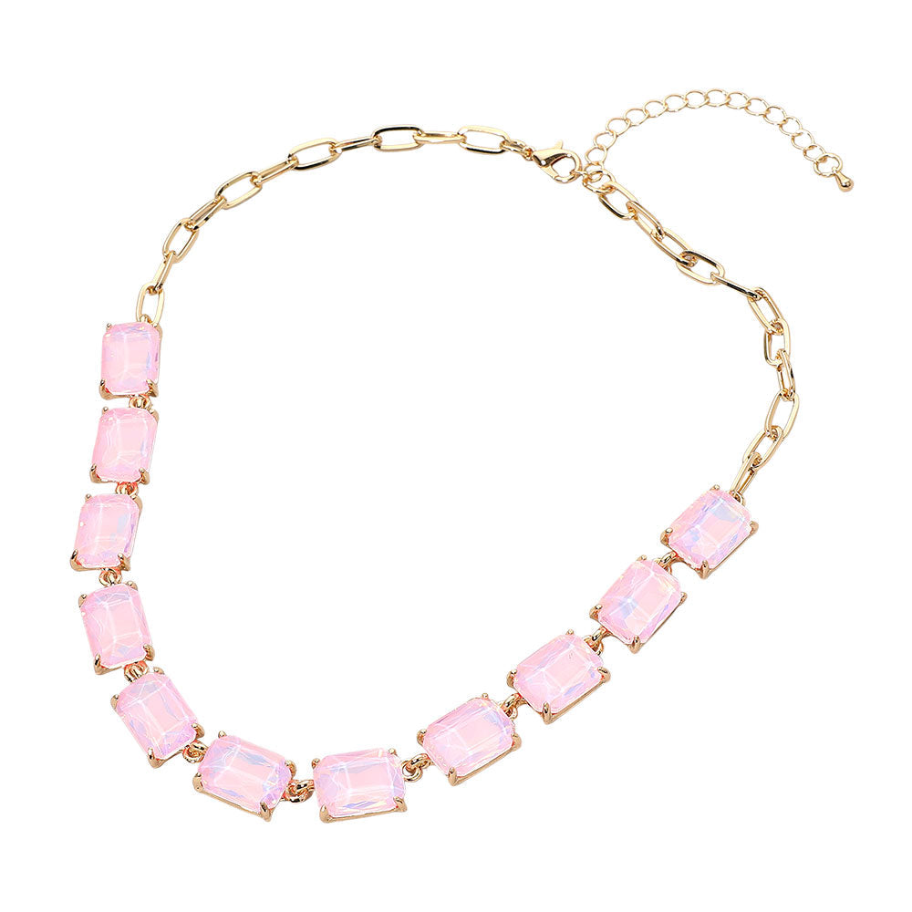 Cushion Rectangular Stone Cluster Link Evening Necklace
