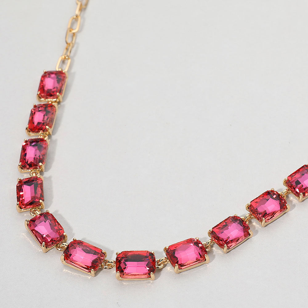 Cushion Rectangular Stone Cluster Link Evening Necklace