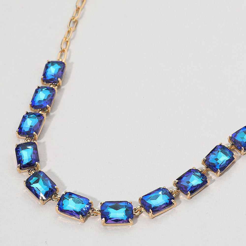 Cushion Rectangular Stone Cluster Link Evening Necklace