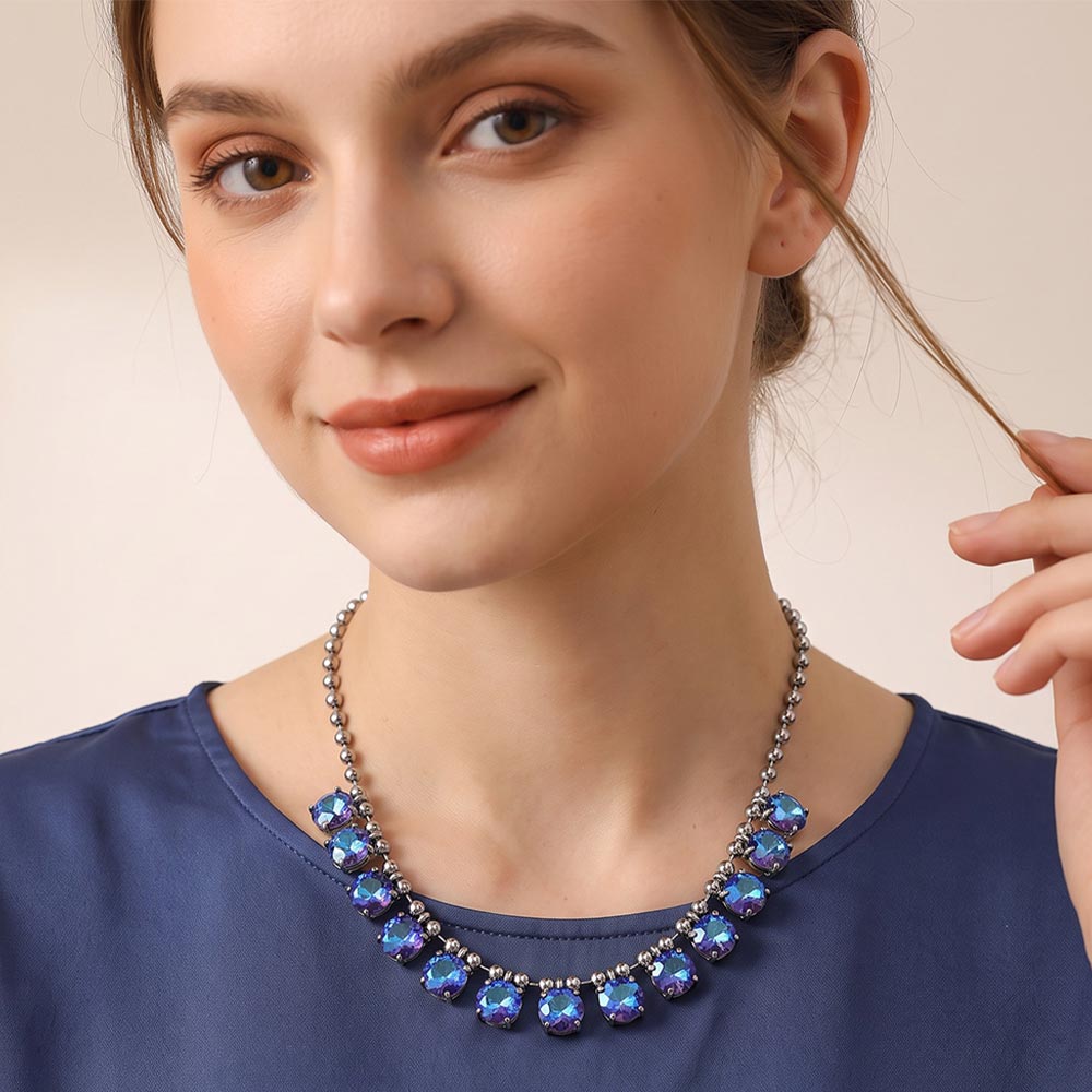 Cushion Teardrop Round Stone Link Evening Necklace