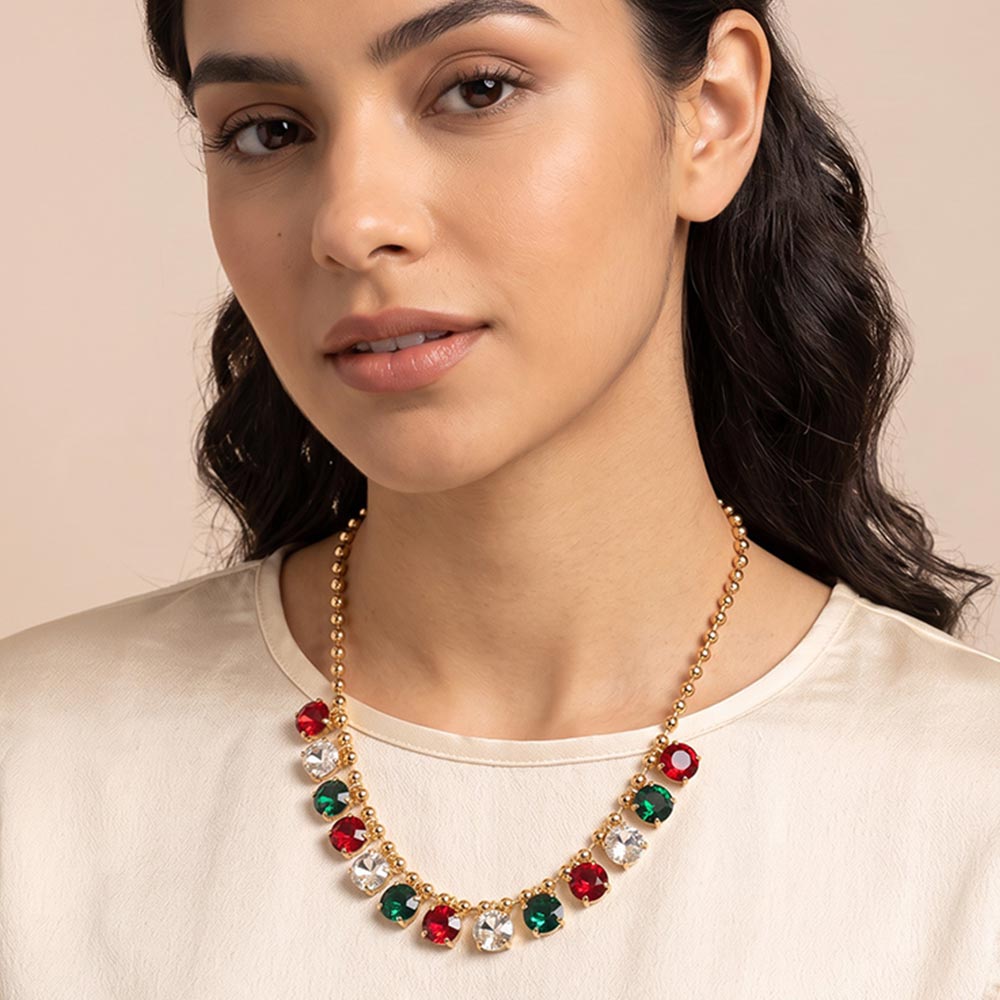 Cushion Teardrop Round Stone Link Evening Necklace