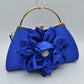 Evening Clutch Bag with Large Fabric Flower and Metal Top Handle