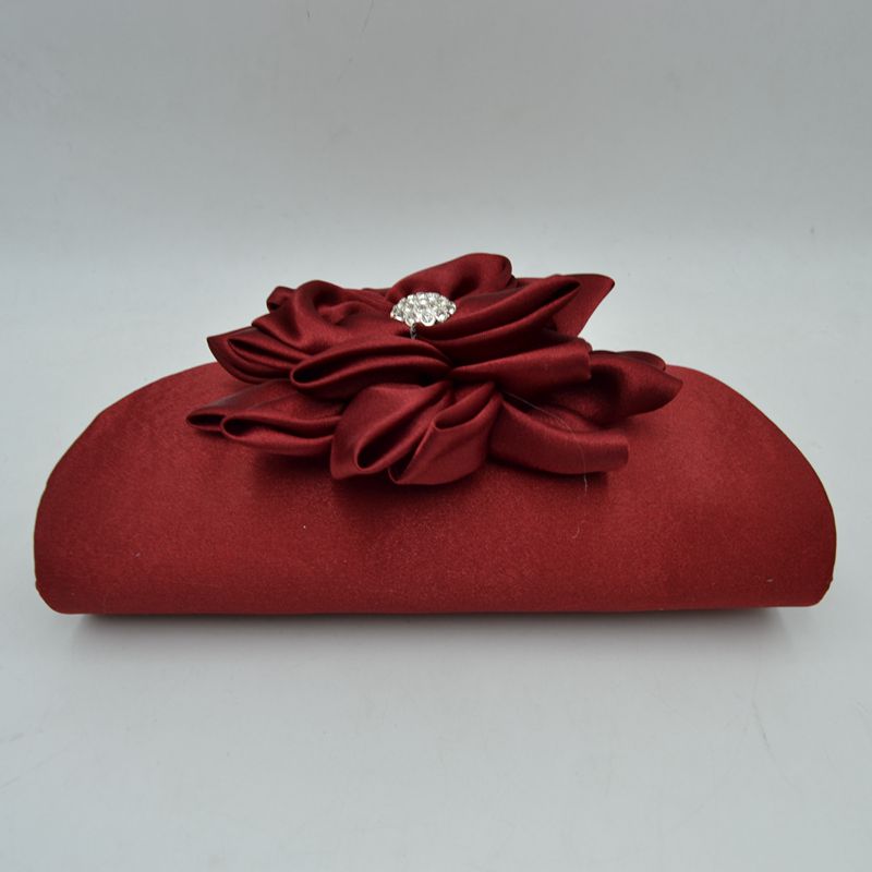 Evening Clutch Bag with Large Fabric Flower and Metal Top Handle
