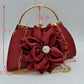 Evening Clutch Bag with Large Fabric Flower and Metal Top Handle