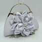 Evening Clutch Bag with Large Fabric Flower and Metal Top Handle