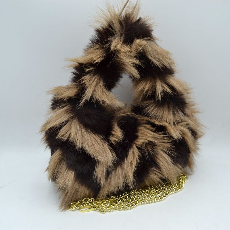 Shaggy Plush Handbag with Integrated Handle and Chain Strap