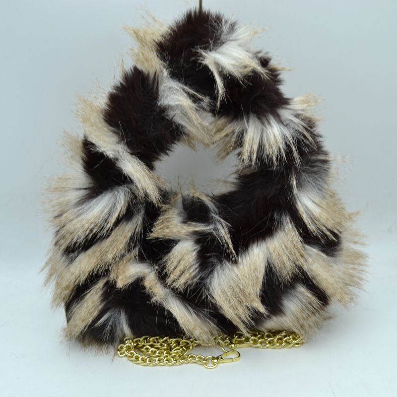 Shaggy Plush Handbag with Integrated Handle and Chain Strap
