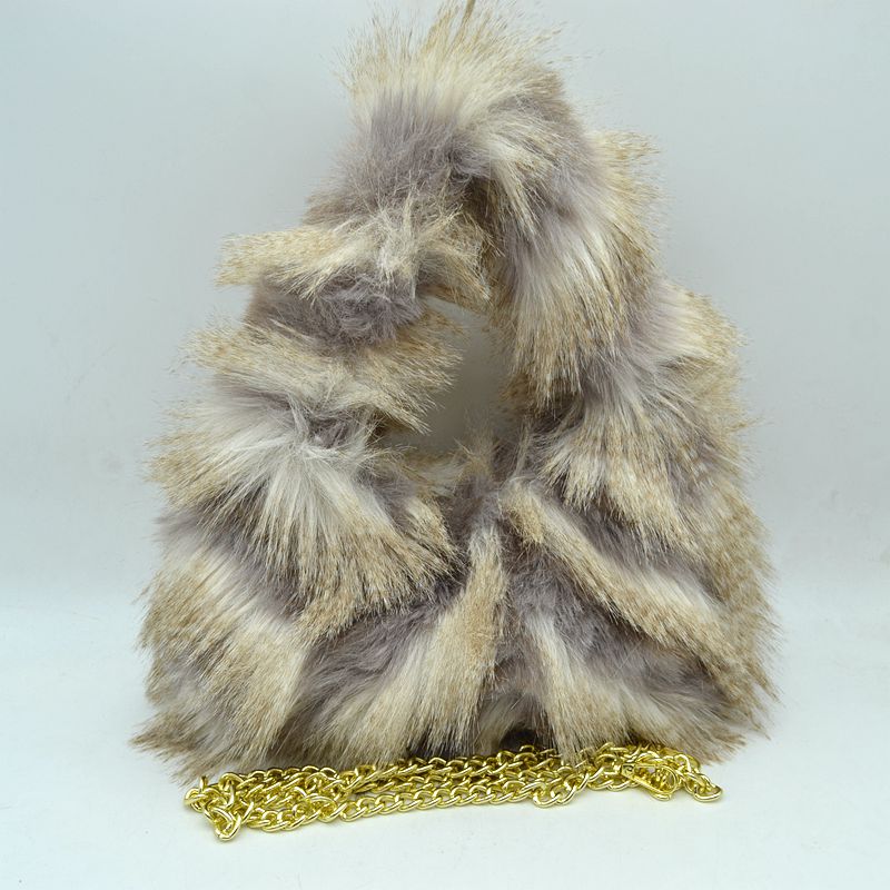 Shaggy Plush Handbag with Integrated Handle and Chain Strap