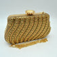 Rhinestone Evening Clutch Bag with Wavy Gold Trim and Chain Strap