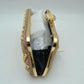 Rhinestone Evening Clutch Bag with Wavy Gold Trim and Chain Strap