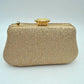 Rhinestone Evening Clutch Bag with Wavy Gold Trim and Chain Strap
