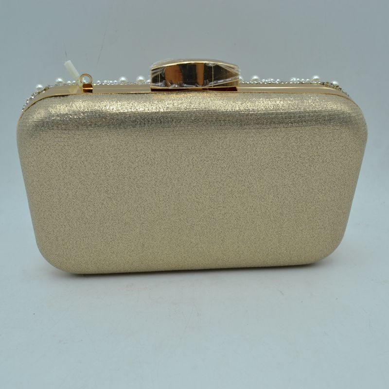 Beaded Evening Clutch Bag with Rhinestone Stripes and Chain Strap