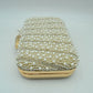 Beaded Evening Clutch Bag with Rhinestone Stripes and Chain Strap