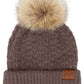 C.C Smocking Stitch Pattern Pom Beanie Hat