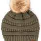 C.C Solid Ribbed Knit Beanie with Pom
