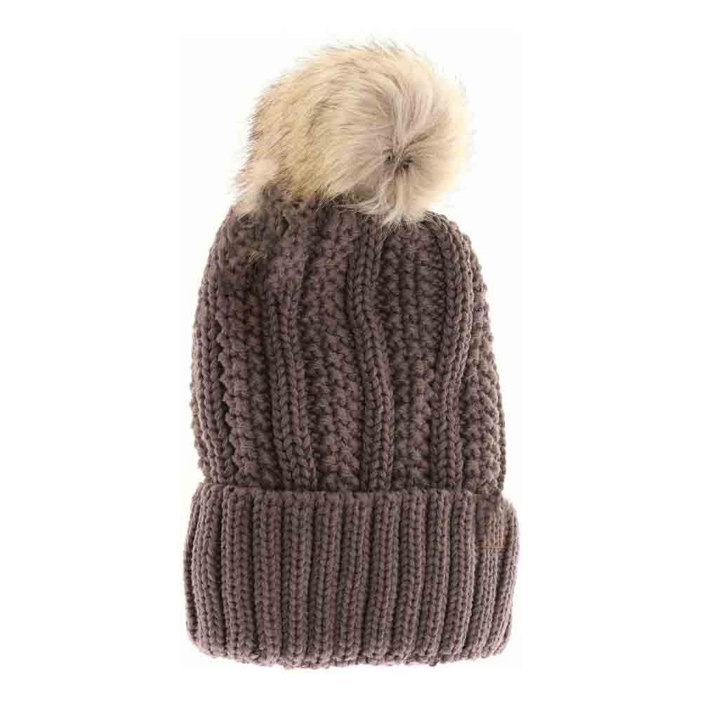 Gorro C.C. con pompón de piel y forro polar