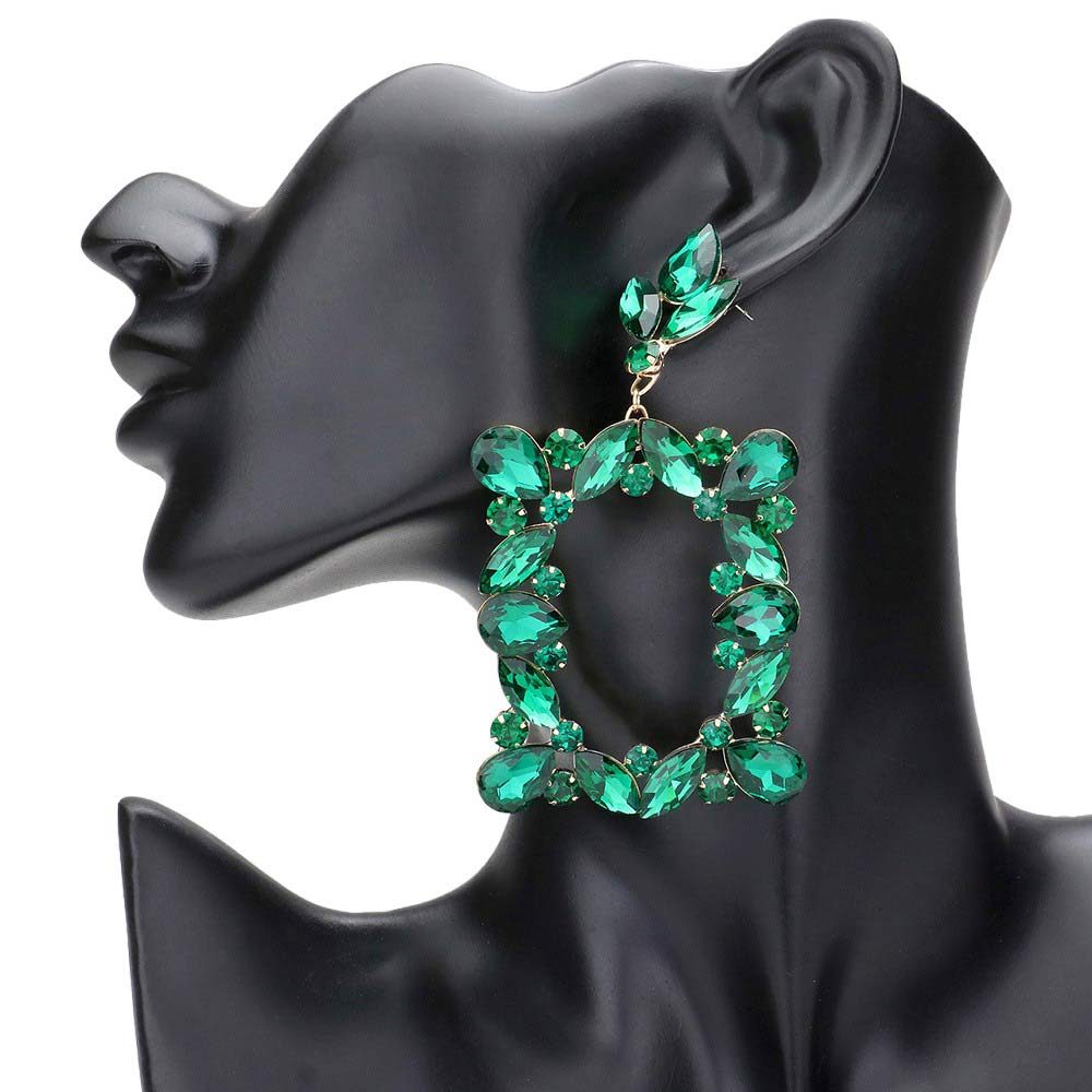 Marquise Stone Cluster Open Rectangle Evening Earrings