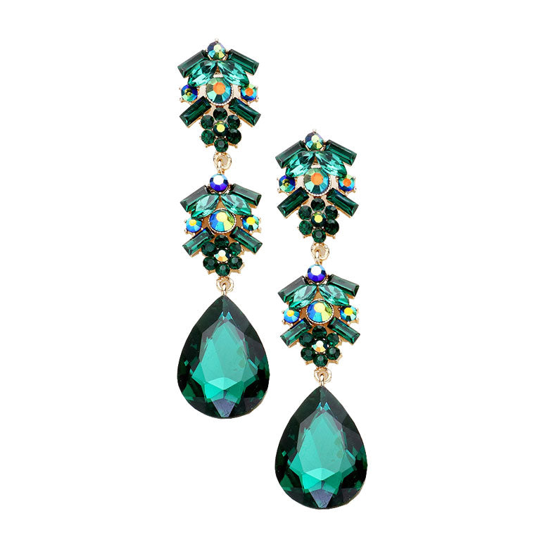 Chunky Pear Crystal Floral Evening Drop Earrings