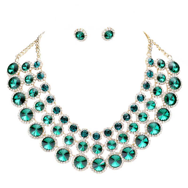 Crystal Pave Trim Round Evening Necklace Earring Set