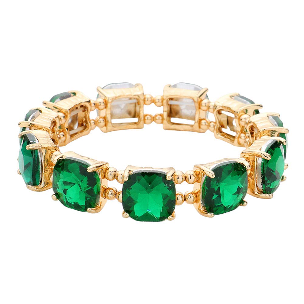 Women's Cushion Square Stone Stretch Evening Bracelet