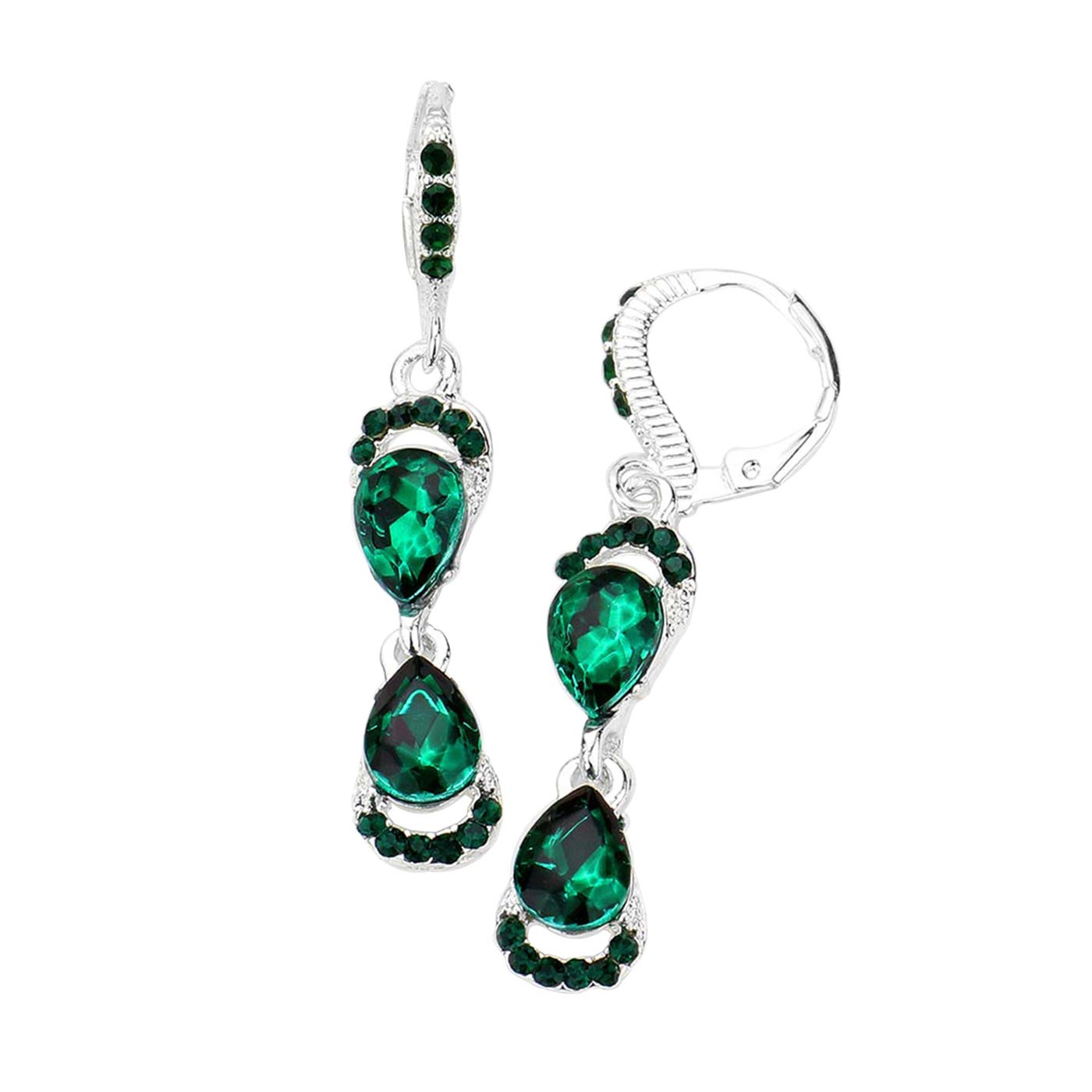Double Teardrop Stone Link Dangle Lever Back Evening Earrings