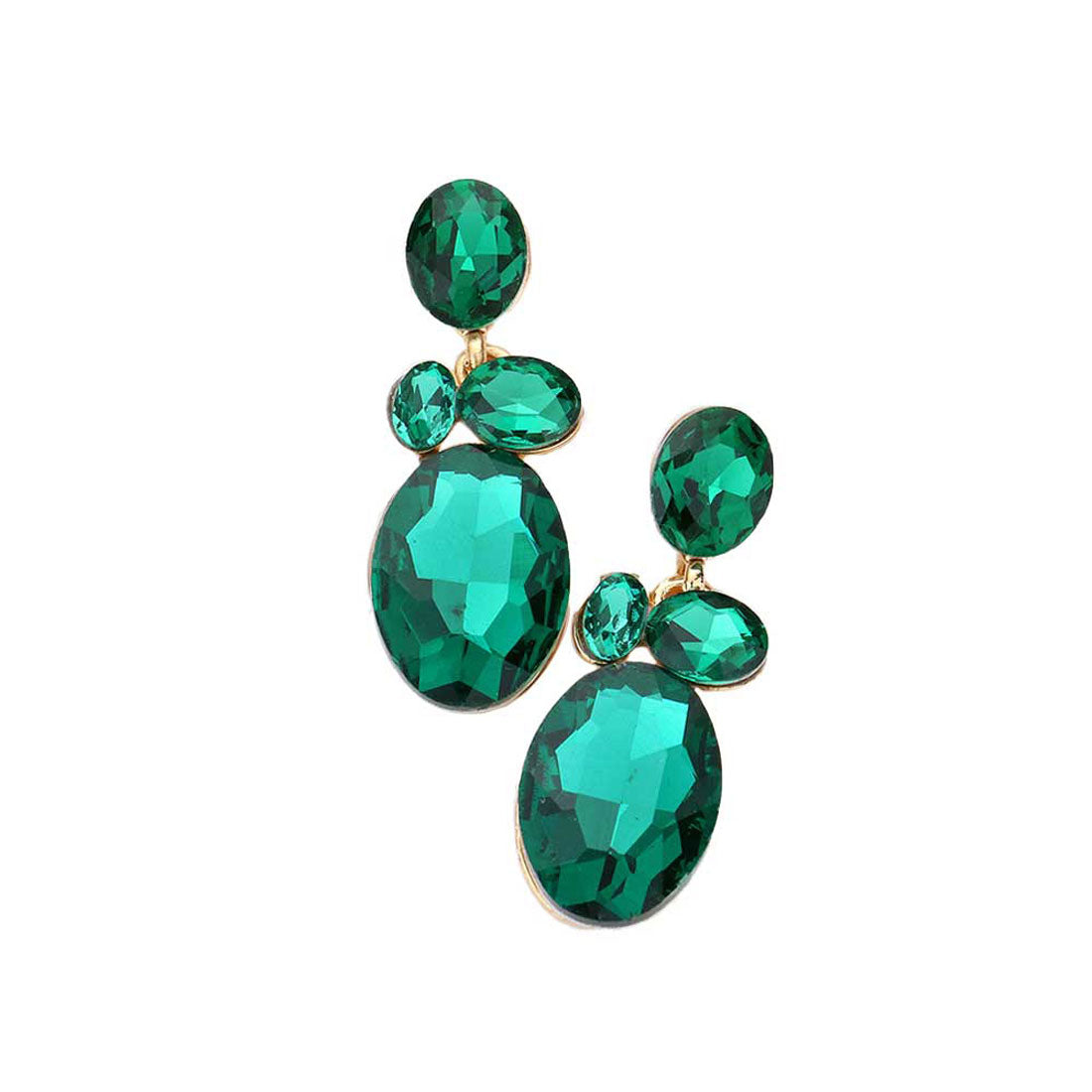 Oval Stone Link Dangle Evening Earrings