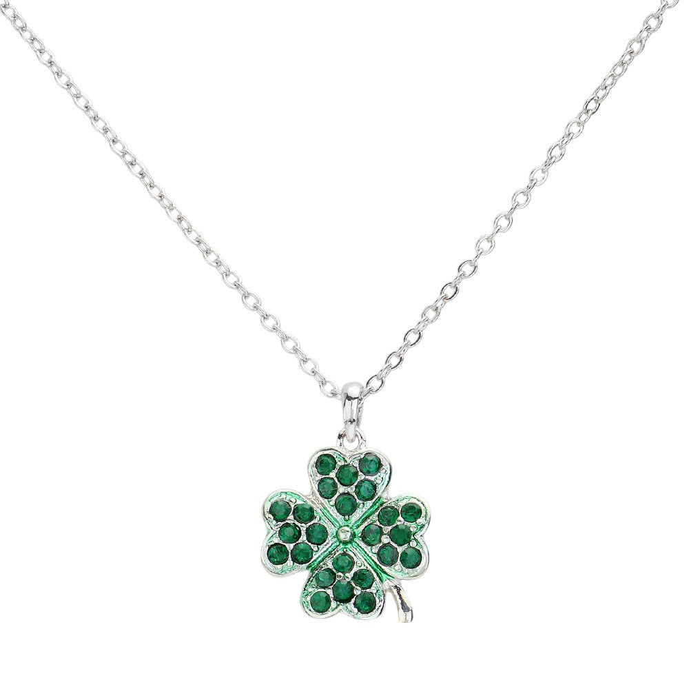 Stone Paved Clover Pendant Necklace