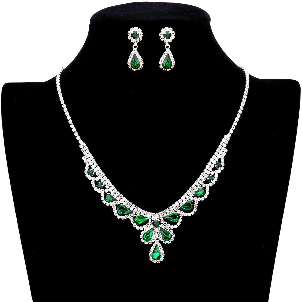 Teardrop Stone Accented Rhinestone Necklace