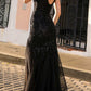 Vestido largo de fiesta sin mangas de tul con escote corazón y corte sirena, modelo Anabel F1467 de Nox