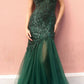 Vestido largo de fiesta sin mangas de tul con escote corazón y corte sirena, modelo Anabel F1467 de Nox