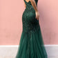 Vestido largo de fiesta sin mangas de tul con escote corazón y corte sirena, modelo Anabel F1467 de Nox
