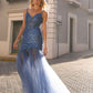 Vestido largo de fiesta sin mangas de tul con escote corazón y corte sirena, modelo Anabel F1467 de Nox