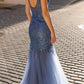 Vestido largo de fiesta sin mangas de tul con escote corazón y corte sirena, modelo Anabel F1467 de Nox
