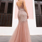 Vestido largo de fiesta sin mangas de tul con escote corazón y corte sirena, modelo Anabel F1467 de Nox