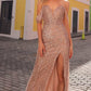 Nox Anabel F1468 Vestido Largo con Lentejuelas/Cuentas, Manga Drapeada y Hombros Caídos