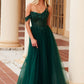 Nox Anabel F1567 Vestido con bordado línea A y cintura con transparencias y varillas