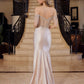 Nox Anabel F1568 Vestido de satén con cuentas, escote Bardot y cintura encorsetada