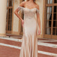 Nox Anabel F1568 Vestido de satén con cuentas, escote Bardot y cintura encorsetada