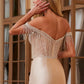 Nox Anabel F1568 Vestido de satén con cuentas, escote Bardot y cintura encorsetada