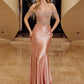 Nox Anabel F1568 Vestido de satén con cuentas, escote Bardot y cintura encorsetada