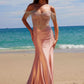 Nox Anabel F1568 Vestido de satén con cuentas, escote Bardot y cintura encorsetada