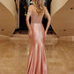 Nox Anabel F1568 Vestido de satén con cuentas, escote Bardot y cintura encorsetada