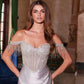 Nox Anabel F1568 Vestido de satén con cuentas, escote Bardot y cintura encorsetada